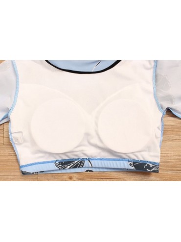 Sets Womens Swimwear- Plus Size Push Up Padded Long Sleeves Monokini Swimwear Bikini Set Swimsuit Beachwear - Blue - CU18C3SQ...
