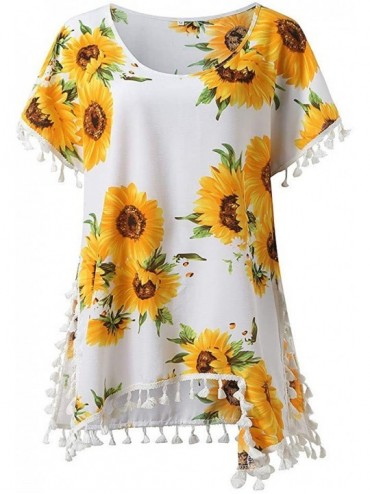 Cover-Ups Women's Sunflower Tassels Swimsuit Beach Bathing Suit Cover Ups Swimwear Blouse - Yellow - CY19D5THHAM $10.01