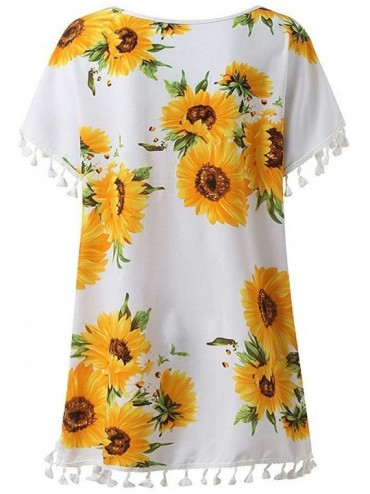 Cover-Ups Women's Sunflower Tassels Swimsuit Beach Bathing Suit Cover Ups Swimwear Blouse - Yellow - CY19D5THHAM $10.01