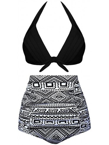 Sets Women's Retro Vintage Underwire High Waisted Push Up Swimsuit Bikini Set - X03 Black White - CT19537W4TE $27.75