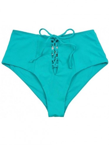 Tankinis Women's Seamless Moderate Coverage High Waist Bottom - Lace Up - Jade - CD18CYDT0K8 $40.02