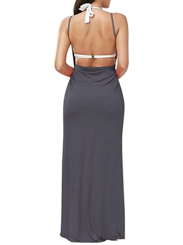 Cover-Ups Womens Beach Cover Up Plus Size Spaghetti Strap Backless Bikini Wrap Long Dress - Gray - CZ18C8LOWRH $16.06