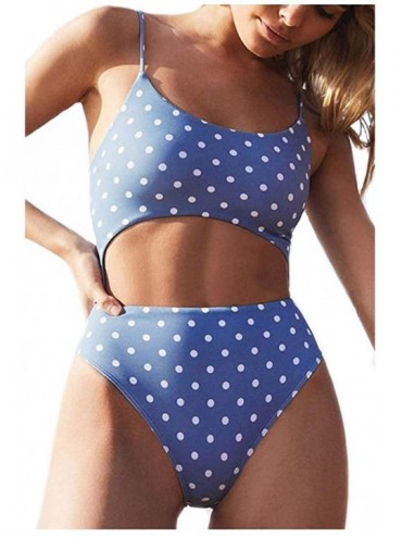 One-Pieces Womens One Piece Swimsuits Scoop Neck High Waisted Lace Up Back Monokini Bathing Suits - Blue1 - CY18TAAZ8YU $23.43