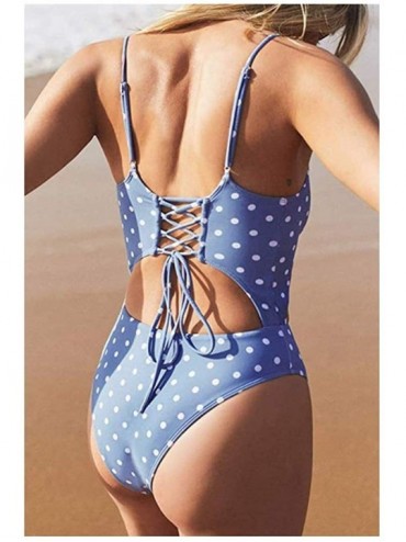 One-Pieces Womens One Piece Swimsuits Scoop Neck High Waisted Lace Up Back Monokini Bathing Suits - Blue1 - CY18TAAZ8YU $23.43