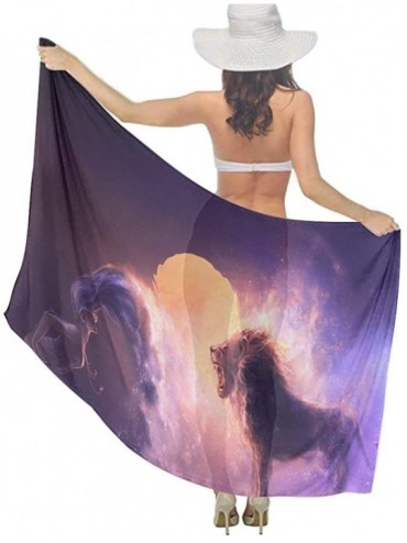 Cover-Ups Women Chiffon Scarf Shawl Wrap Sunscreen Beach Swimsuit Bikini Cover Up - The Dancing Zodiac and Lion Purple - C719...
