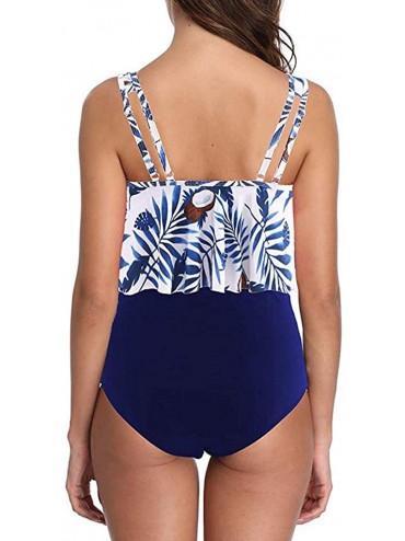 Tankinis Swimsuits for Women Two Piece Bathing Suits Ruffled Flounce Top with High Waisted Bottom Bikini Set - A-navy - CY196...