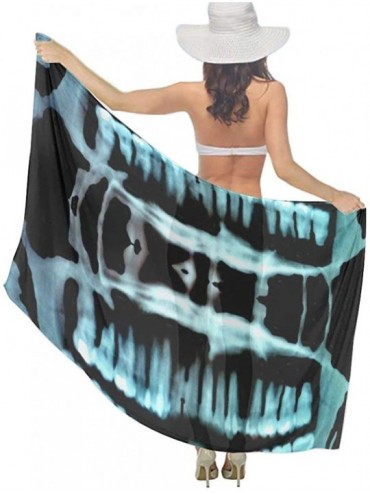 Cover-Ups Women Chiffon Scarf Shawl Wrap Sunscreen Beach Swimsuit Bikini Cover Up - Halloween Spooky Skeleton Teeth - C0190HH...