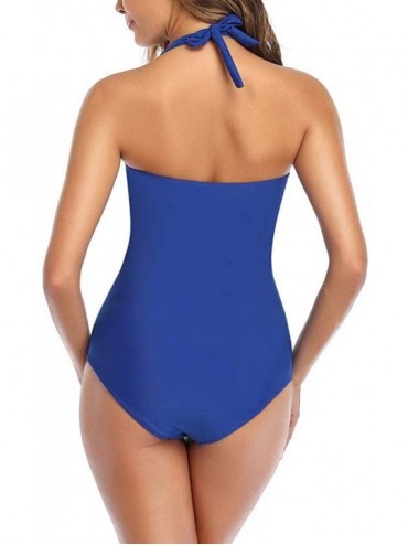 One-Pieces Womens Swimsuits One Piece Swimsuit-Tummy Control Bathing Suits Sexy Halter Deep V Neck Monokini Vintage Ruched Sw...
