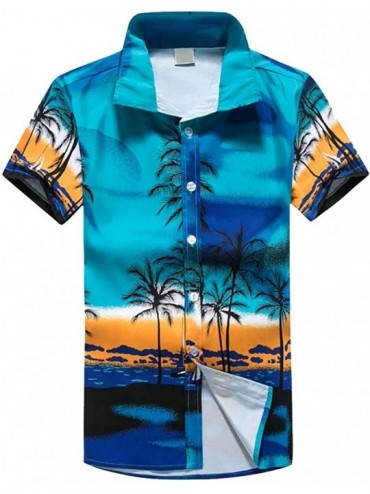 Racing Hawaiian Shirts- Mens Holiday Vacation Beach T-Shirt Printed Short Sleeve Tee Shirts Tops - Blue B - CG1965IYIRT $31.59