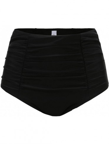 Bottoms Womens High Waisted Bikini Bottom Shorts Ruched Tankini Shirred Swim Brief Tummy Control - Black - C018GZHKI05 $29.04