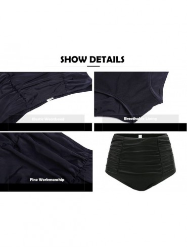 Bottoms Womens High Waisted Bikini Bottom Shorts Ruched Tankini Shirred Swim Brief Tummy Control - Black - C018GZHKI05 $18.86