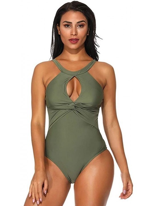 One-Pieces Women's one-Piece Swimsuits Sexy Hollow Out Bikini Beachwear Bathing Suits - Green - C918T85D45M $26.41