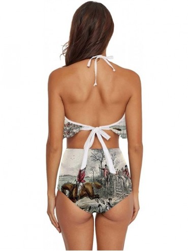 Sets Women Floral Ruffled Bathing Suit Tummy Control Bikini Set Natural raw Marble Texture - Multi 23 - CZ190ECEL5L $36.30