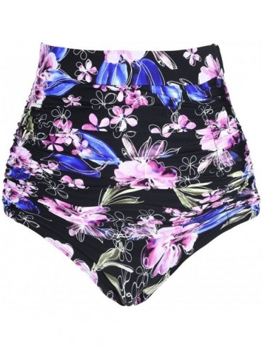Bottoms Women's High Waist Swim Shorts Lightweight Quick Dry Swimwear Bottom - Pink Flower - CJ1800NHZSW $43.37