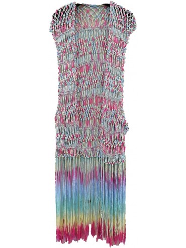 Cover-Ups Long Fringe Crochet Vest Bikini Cover up Hippie Summer Beachwear - Multicolored - CA18SZ6WM3D $43.38