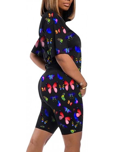 Board Shorts Women's Fashion Summer Butterfly Print Tops Slim Short Pants Sport Set - Dark Blue - C7196SA8R8M $26.25