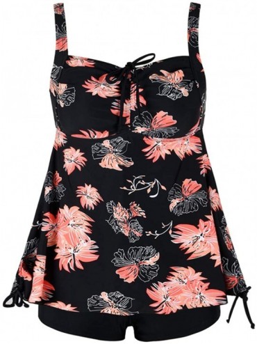 Tankinis Women's Plus Size Swimwear Floral Tankini Set Drawtring Modest Two Piece Swimsuit - Chrysanthemum - CF18Z90I0N0 $56.04