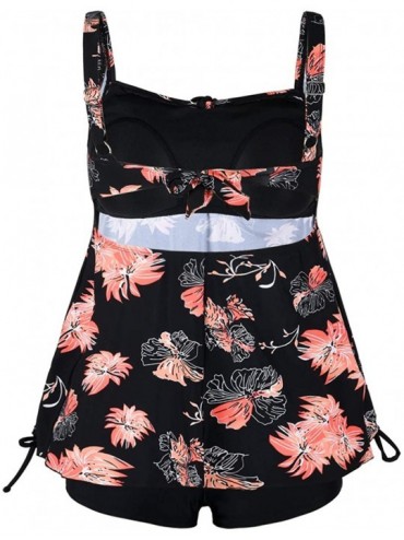 Tankinis Women's Plus Size Swimwear Floral Tankini Set Drawtring Modest Two Piece Swimsuit - Chrysanthemum - CF18Z90I0N0 $34.21