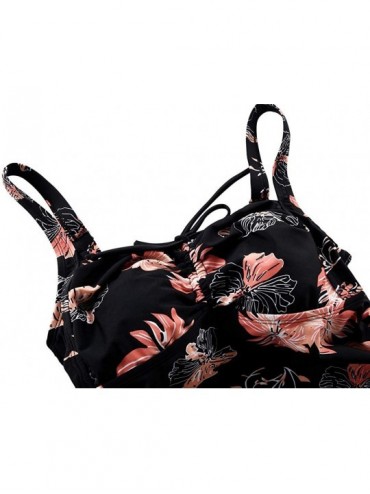 Tankinis Women's Plus Size Swimwear Floral Tankini Set Drawtring Modest Two Piece Swimsuit - Chrysanthemum - CF18Z90I0N0 $34.21