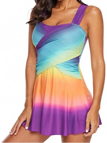One-Pieces Rainbow Lady Tankini Swimdress Swimsuit Swimwear Plus Size - Purple - CT18SMZK67C $28.39