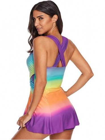 One-Pieces Rainbow Lady Tankini Swimdress Swimsuit Swimwear Plus Size - Purple - CT18SMZK67C $28.39