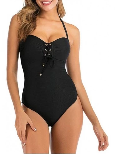 Tankinis Women's Athletic Training Adjustable Strap One Piece Swimsuit Swimwear Bathing Suit - D-black - CV1947OXAXS $37.66