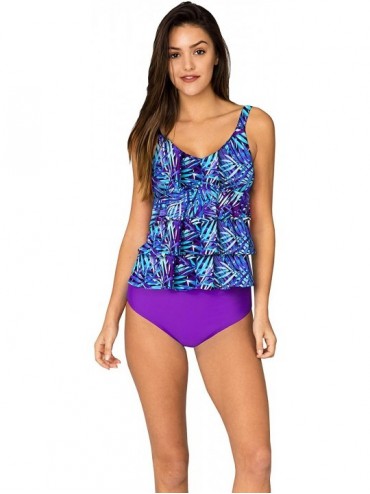 Sets Tankini Set Bathing Suits Two Pieces Swimsuit Ruffled Backless Plus Size Printed - Purple Palm Leaf - CN18TD5L20Y $23.83