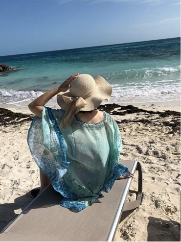 Cover-Ups Women's Loose V Neck Blouse Top Chiffon Batwing Sleeve Caftan Poncho Tunic Beach Cover Up with Crystal Beads 409 - ...