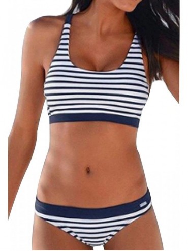 Sets Women's Low Waisted Bikini Set Stripe Printing Top Two Piece Swimsuits - CL190LMRWN6 $30.15