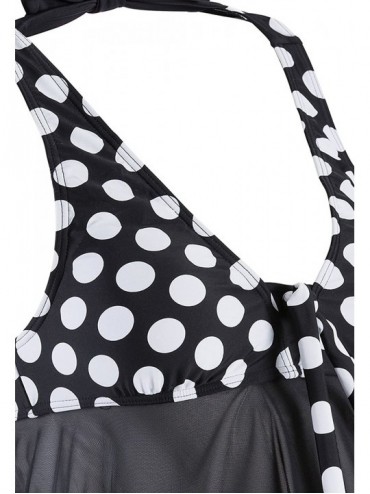 Tankinis Womens Plus Size Halter Swimdress Tankini Swimwear Swimsuit 2 Pieces(FBA) - Blackdot - CH18030KWG8 $25.27