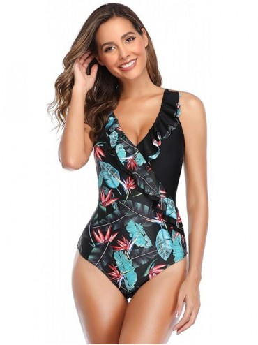 Sets Girls Kids Swimsuit Family Matching One Piece Bikini Swimwear Bathing Suits - Black Cyan Floral Mom - CQ194LNL9Y2 $22.37