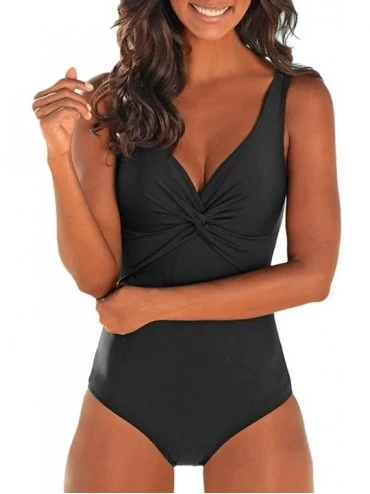 Tops One Piece Swimsuits Control Swimwear Slimming Monokini Bathing Suits for Women Backless V Neck Swimsuit - Black a - CX18...