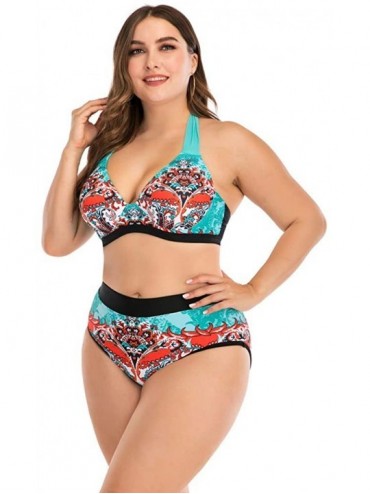 Tankinis Plus Size Womens High-Waisted Bikini Set Two Pieces Beach Swimwear Bathing Suit Swimsuits - 09 Multicolor - C9194DAA...
