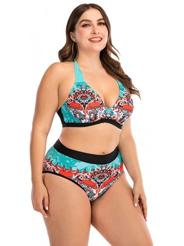 Tankinis Plus Size Womens High-Waisted Bikini Set Two Pieces Beach Swimwear Bathing Suit Swimsuits - 09 Multicolor - C9194DAA...