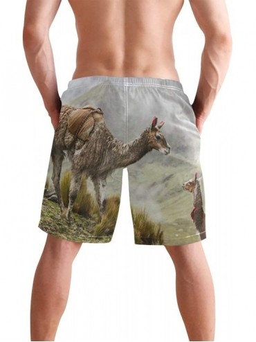 Board Shorts Mens Swim Trunks-Winter Christmas Santa Claus Reindeer Beach Board Shorts with Pockets Casual Athletic Short - P...