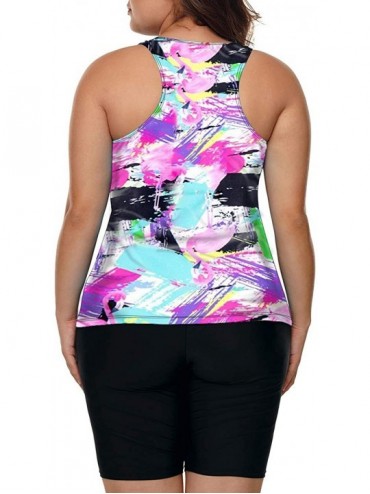 Tankinis Women's Plus Size Rash Guard Capris Tankini Athletic Swimwear - Flamingo - C418W4DNYA0 $24.13