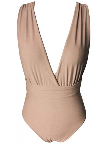 One-Pieces One Piece Swimsuits for Women - Sexy Deep V Neck High Cut Multi-Way Bandage Sexy Swimsuits Bathing Suit - Nude - C...