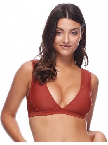 Tops Women's Smoothies Rumor Solid Deep V Bikini Top Swimsuit - Smoothie Spice - CW18Z055KWG $77.88