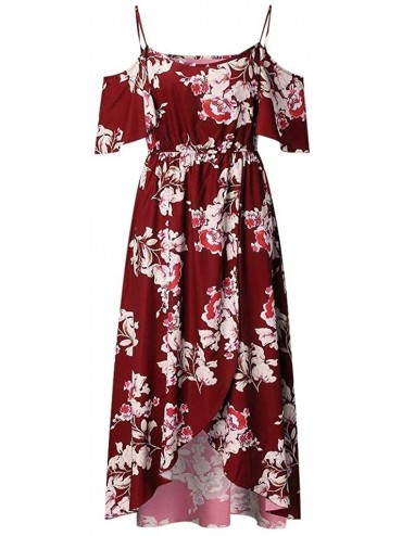Cover-Ups Women's Sleeveless Plus Size Dresses-V-Neck Casual Bohemia Print Swing Dress Sling Backless Dress - 2 - Wine - CN19...