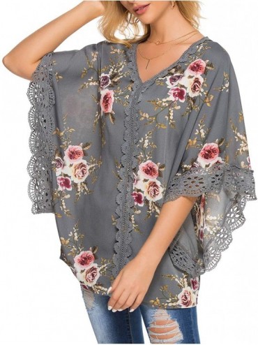 Cover-Ups Women Casual Floral Chiffon Kimono Cover Up Beach Wear Blouse Top - 64 Grey - C818Y4NL0G7 $19.56