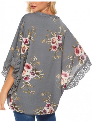 Cover-Ups Women Casual Floral Chiffon Kimono Cover Up Beach Wear Blouse Top - 64 Grey - C818Y4NL0G7 $8.13