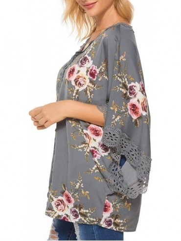 Cover-Ups Women Casual Floral Chiffon Kimono Cover Up Beach Wear Blouse Top - 64 Grey - C818Y4NL0G7 $8.13