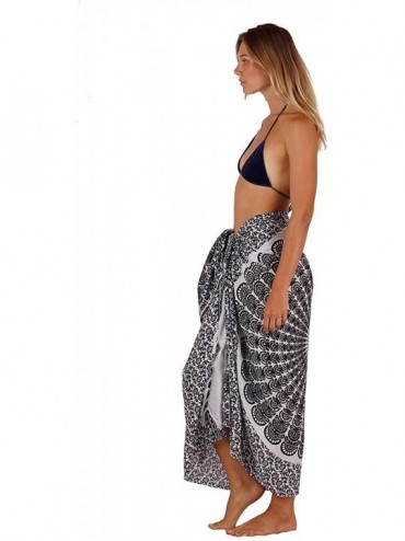 Cover-Ups Colorful Bohemian Style Mandala Printed Beach Wrap Sarong with - Black/White - C119DIGXTKK $25.80