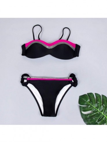 Rash Guards Womens Padded Push Up Bra Bikini Set Two Piece Swimsuit Triangle Bathing Suit Swimwear Beachwear - Hot Pink-b - C...