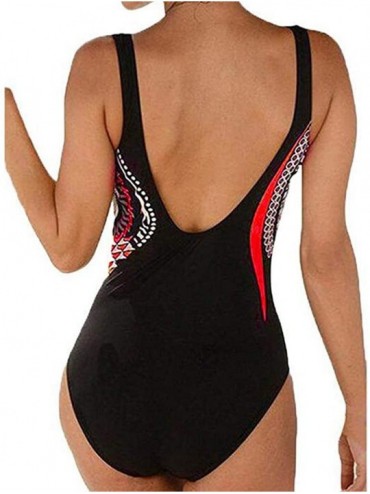 One-Pieces Women One Piece Swimsuit Bikini Set High Neck Plunge Ruched Monokini Sexy Print Swimwear Slimming Bathing Suit Red...