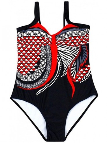 One-Pieces Women One Piece Swimsuit Bikini Set High Neck Plunge Ruched Monokini Sexy Print Swimwear Slimming Bathing Suit Red...