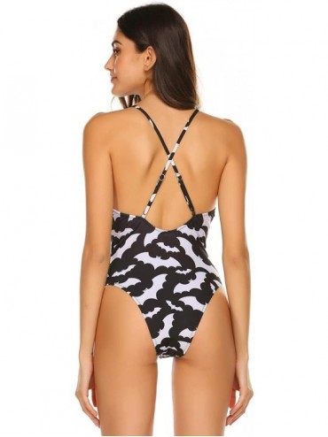 One-Pieces Womens Sexy Ruffle Criss Cross Back One Piece Swimsuit Monokini Swimwear - Black and White - CL18UTCKE80 $19.50