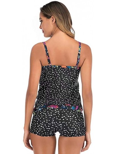 Tankinis Womens Printed Two Piece Swimsuits Tankini Tops Boyshort Bottom - A-black Dot - CG19DNYEEIY $27.24