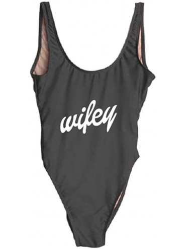One-Pieces Women's Backless One Piece Swimsuits - Wifey01-bk-wh - C818NK2YIEI $44.84
