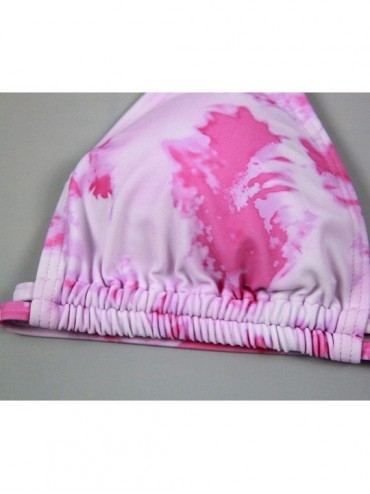 Tops Women's Retro 50s Plaid Pattern Polka Dot Halter Molded Soft Pads Vintage Bikini Swimsuits Tops - Tie Dye Pink - CI19DYZ...